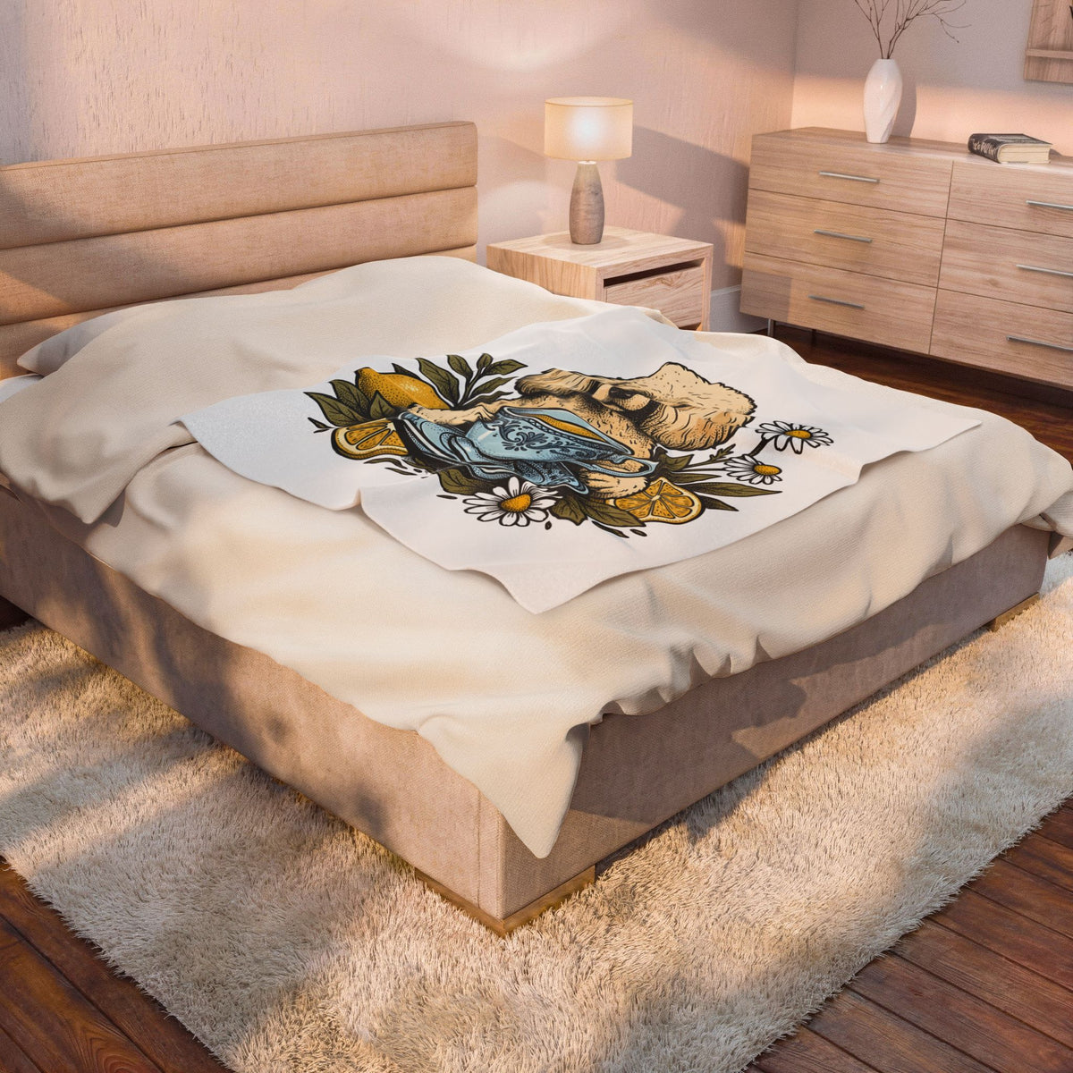 Poodle Tea Blanket Blanket Dog Flower Gift Women Retro Blanket Tea Cup Blanket Canine Fan Poodle Blanket Blanket Floral Graphic Sketch Citrus Blanket