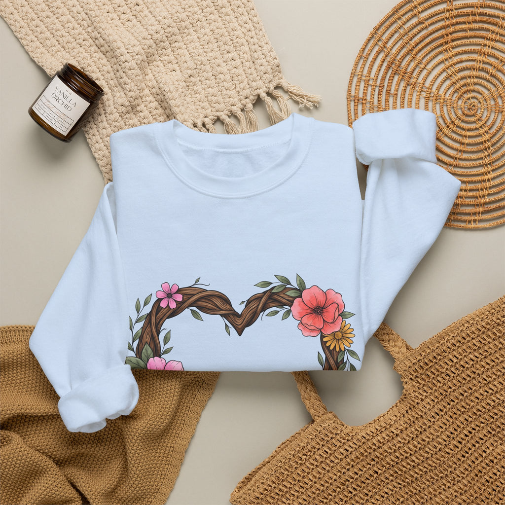 Floral Heart Sweatshirt Boho Chic Nature Gift Women Hand Drawn Sweatshirt Heart Sweatshirt Bohemian Fan Illustrated Sweatshirt Environmental Graphic Botanical