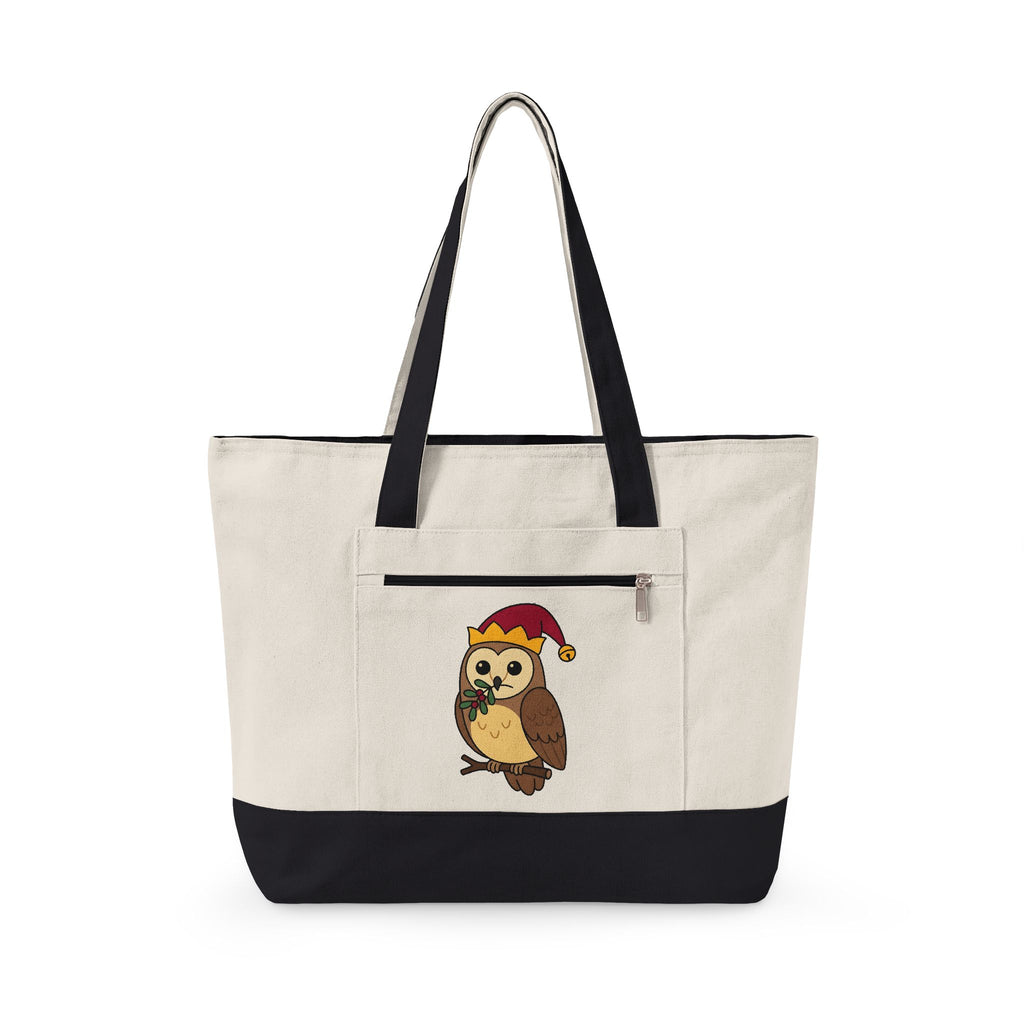 Owl Print Tote Bag Christmas Fauna Gift Women Playful Tote Bag Owl Tote Bag Christmas Fan Hoot Graphic Wildlife Illustration Fun Pine Tote Bag