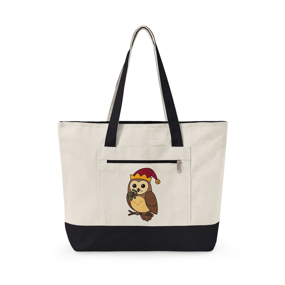 Owl Print Tote Bag Christmas Fauna Gift Women Playful Tote Bag Owl Tote Bag Christmas Fan Hoot Graphic Wildlife Illustration Fun Pine Tote Bag