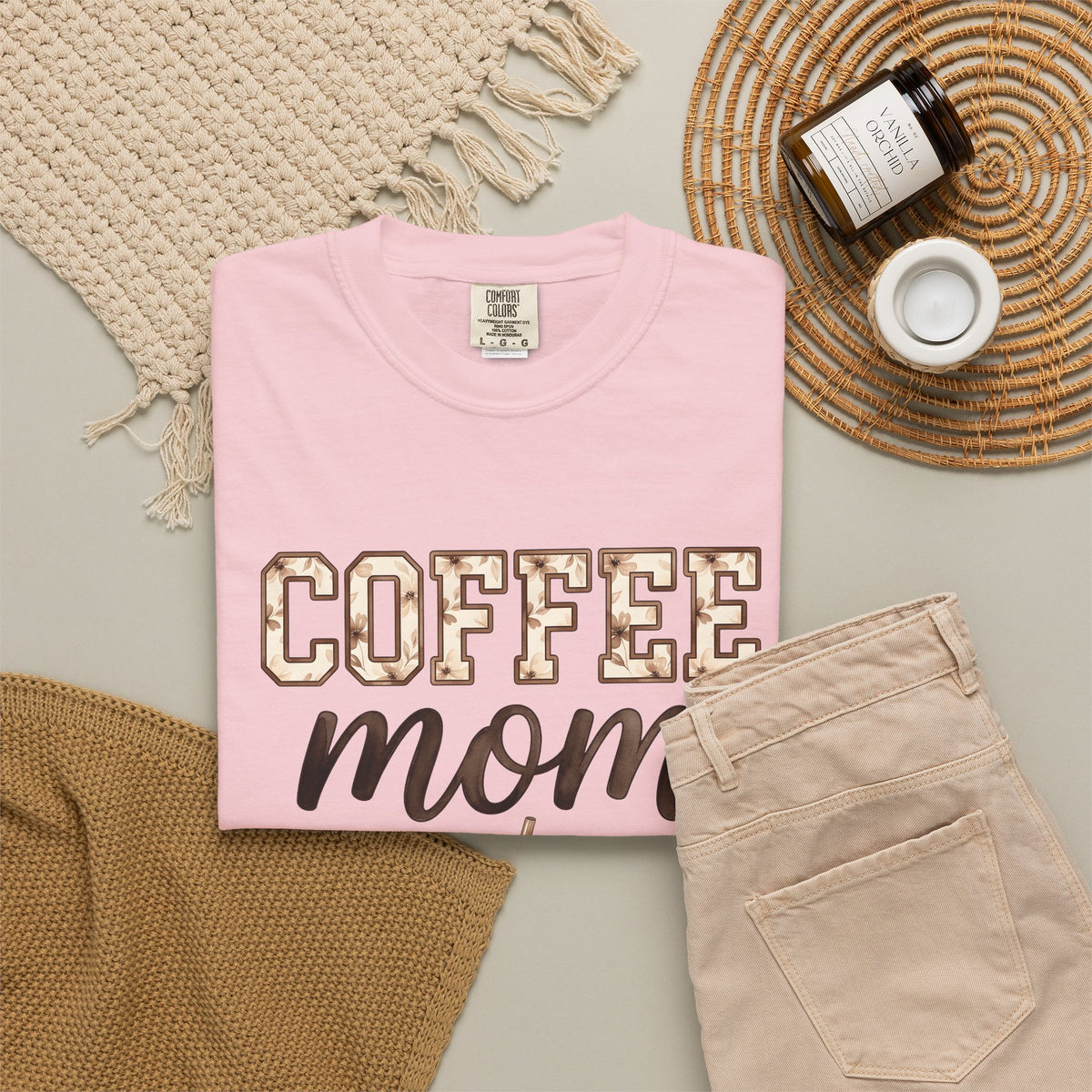 Iced Latte Cup T-Shirt Moms Café Gift Women Painted T-Shirt Coffee Cup T-Shirt Mom Fan Hand Painted T-Shirt Coffee Shop Graphic Classic Sash T-Shirt