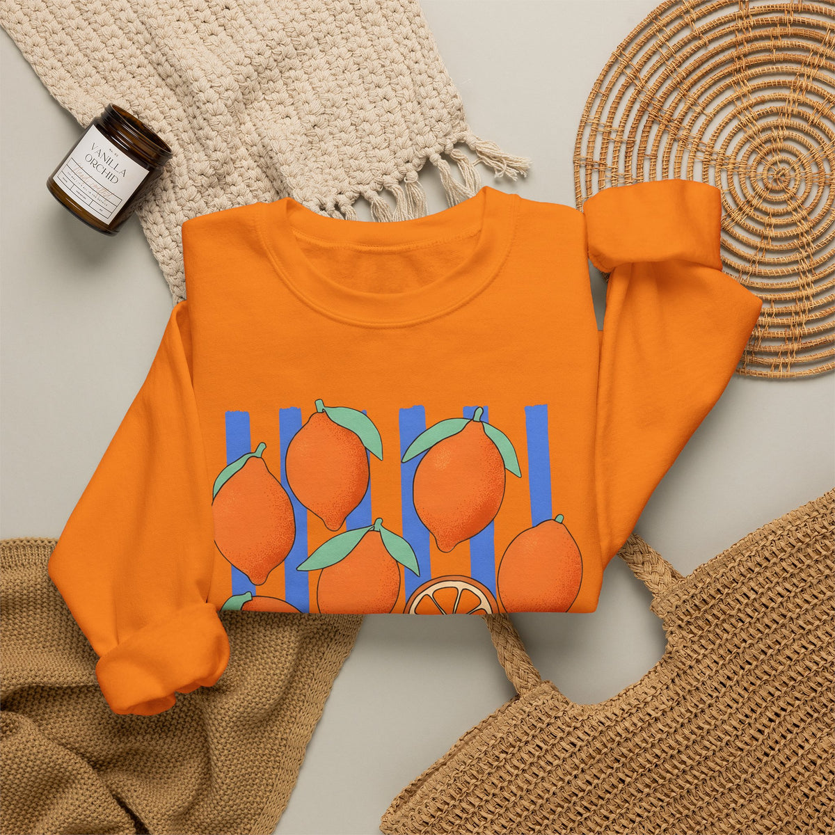 Lemon Fruit Sweatshirt Drinks Vacation Gift Women Cartoon Sweatshirt Citrus Sweatshirt Beverage Fan Cocktail Graphic Classic Orange Segment Sweatshirt