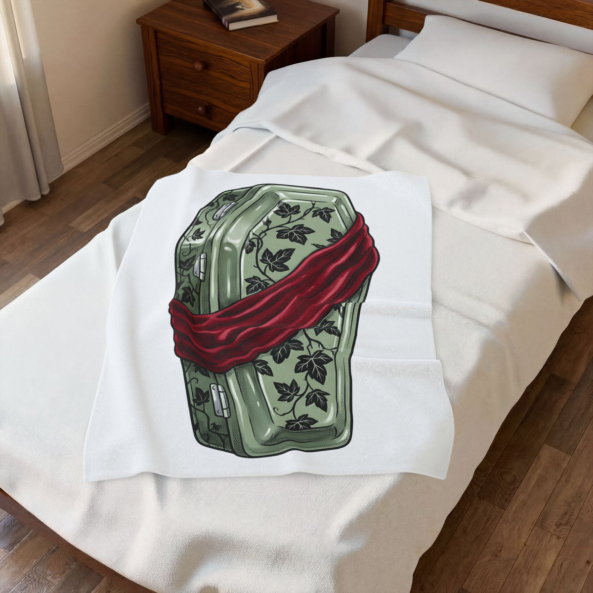 Blossom Coffin Blanket Halloween Macabre Gift Women Eerie Blanket Flower Coffin Blanket Horror Fan Dark Blanket Morbid Graphic Antique Crimson