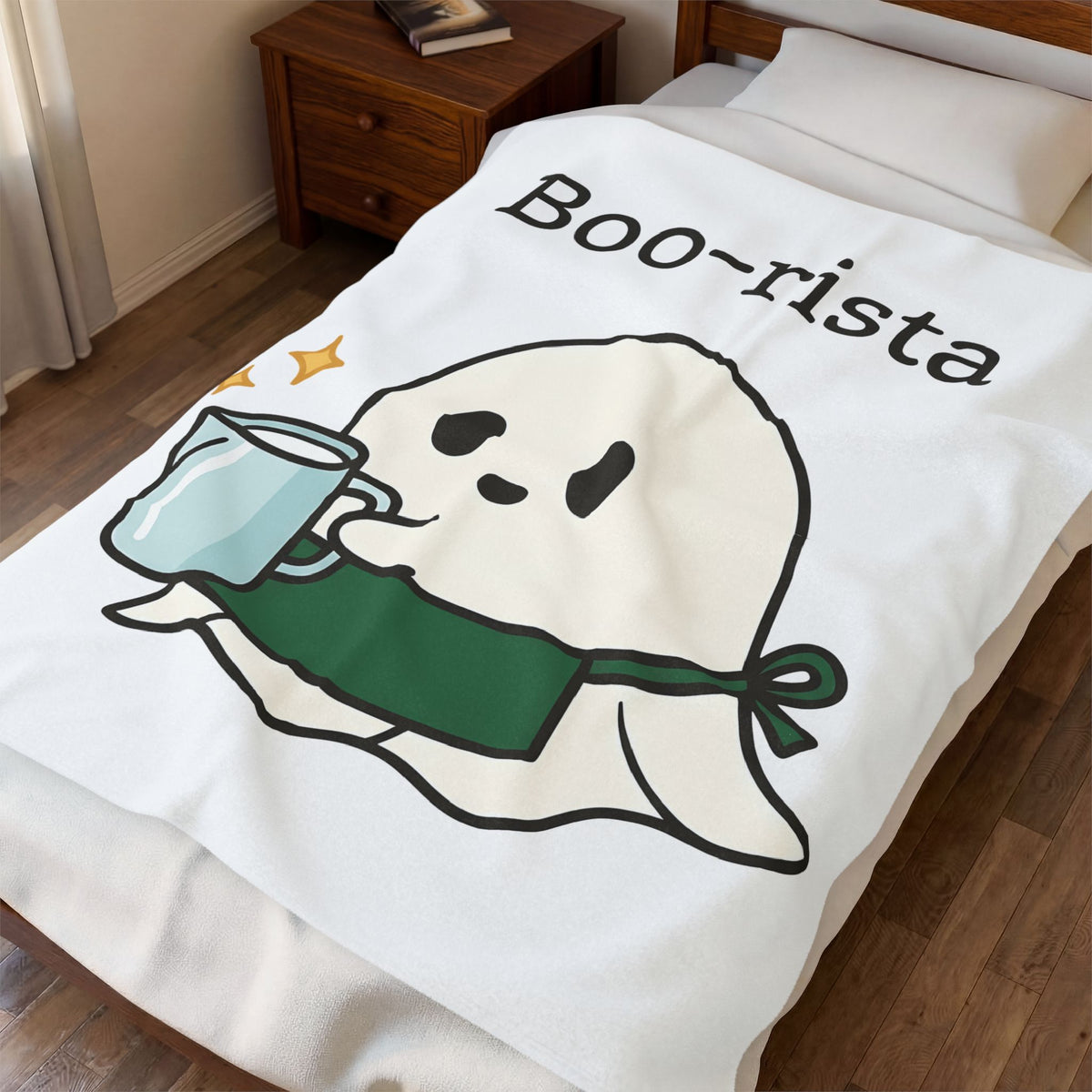 Ghost Barista Blanket Coffee Halloween Gift Women Cute Blanket Specter Blanket Coffee Fan Kawaii Blanket Spooky Graphic Cartoon Coffee Blanket Blanket
