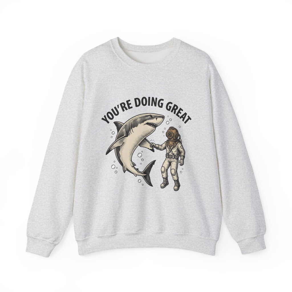 Shark Diver Sweatshirt Funny Water Gift Women Hand Drawn Sweatshirt Scuba Diver Sweatshirt Humor Fan Oceanic Graphic Sweatshirt Line Art Air Bubbles Sweatshirt