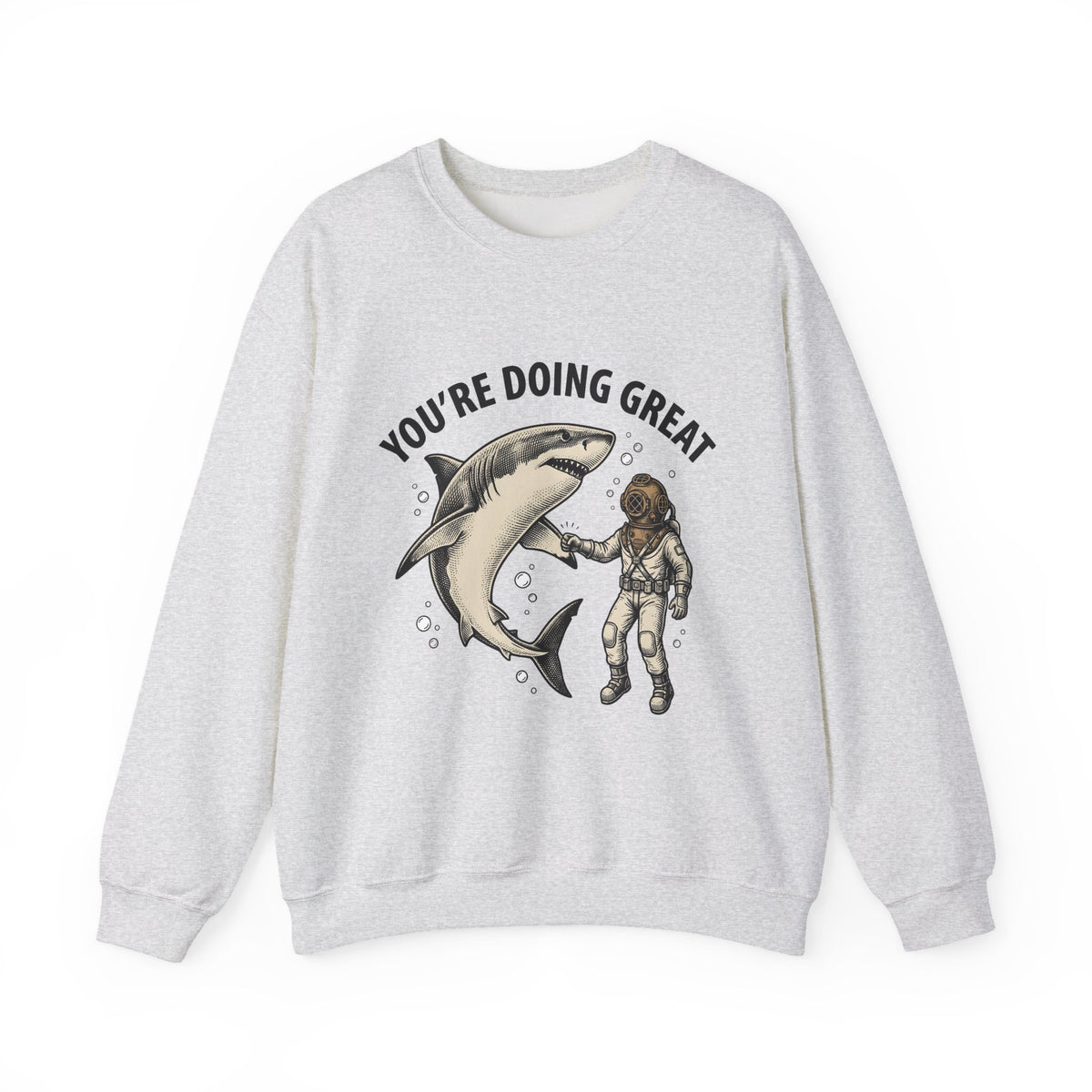 Shark Diver Sweatshirt Funny Water Gift Women Hand Drawn Sweatshirt Scuba Diver Sweatshirt Humor Fan Oceanic Graphic Sweatshirt Line Art Air Bubbles Sweatshirt