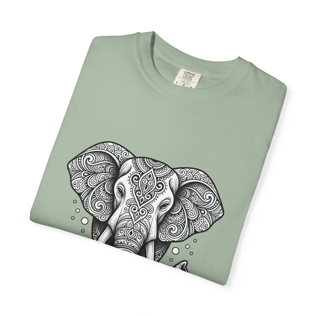 Elephant Art T-Shirt Boho Chic Critter Gift Women Hippie T-Shirt Pachyderm T-Shirt Bohemian Fan Psychedelic T-Shirt Animal Graphic Line Art
