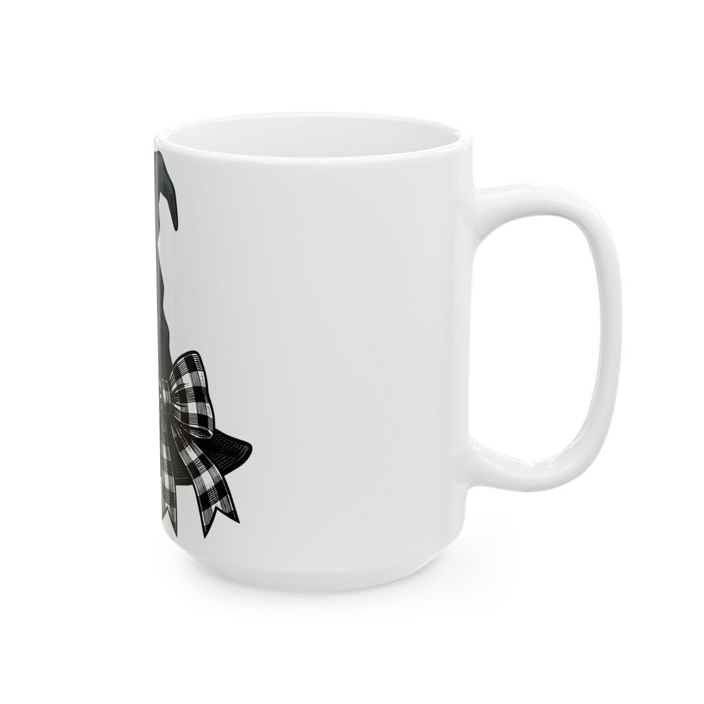 Witch Hat Mug Halloween Sorcery Gift Women Cartoon Mug Wizard Hat Mug Halloween Fan Comic Mug Magic Graphic Silhouette Gingham Bow