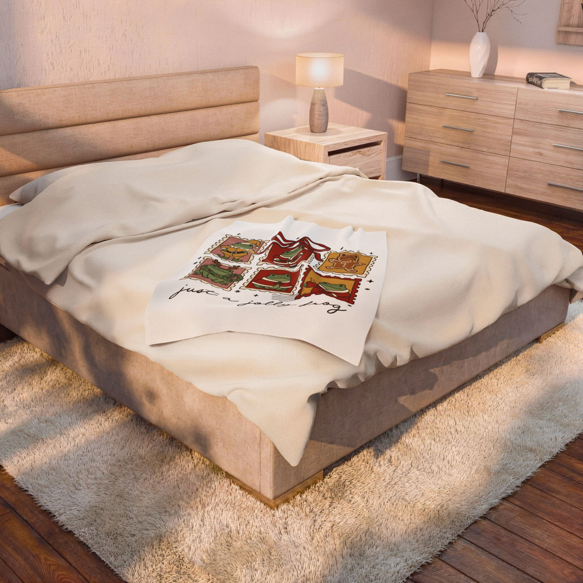 Frog Holiday Stamps Blanket Christmas Pets Gift Women Cute Blanket Toad Blanket Christmas Fan Kawaii Blanket Animal Graphic Vintage Festive Wreath