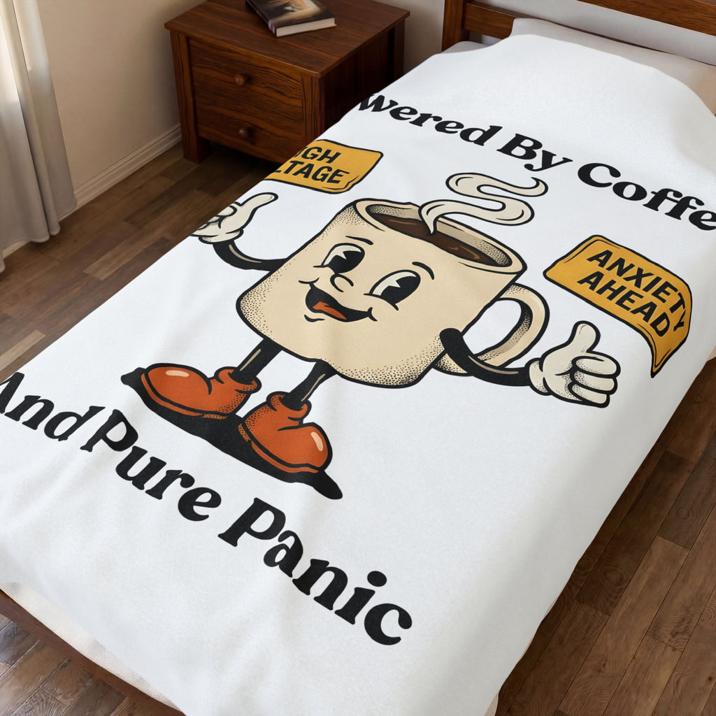 Coffee Cup Mascot Blanket Coffee Jokes Gift Women Comic Blanket Blanket Blanket Caffeine Fan Cartoon Blanket Humor Graphic Retro Caution Symbols Blanket