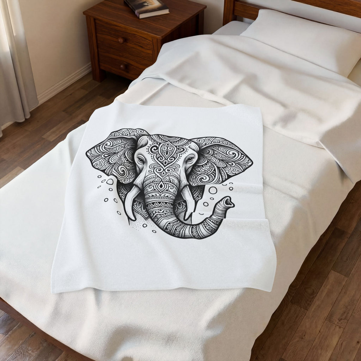 Elephant Art Blanket Boho Chic Critter Gift Women Hippie Blanket Pachyderm Blanket Bohemian Fan Psychedelic Blanket Animal Graphic Line Art