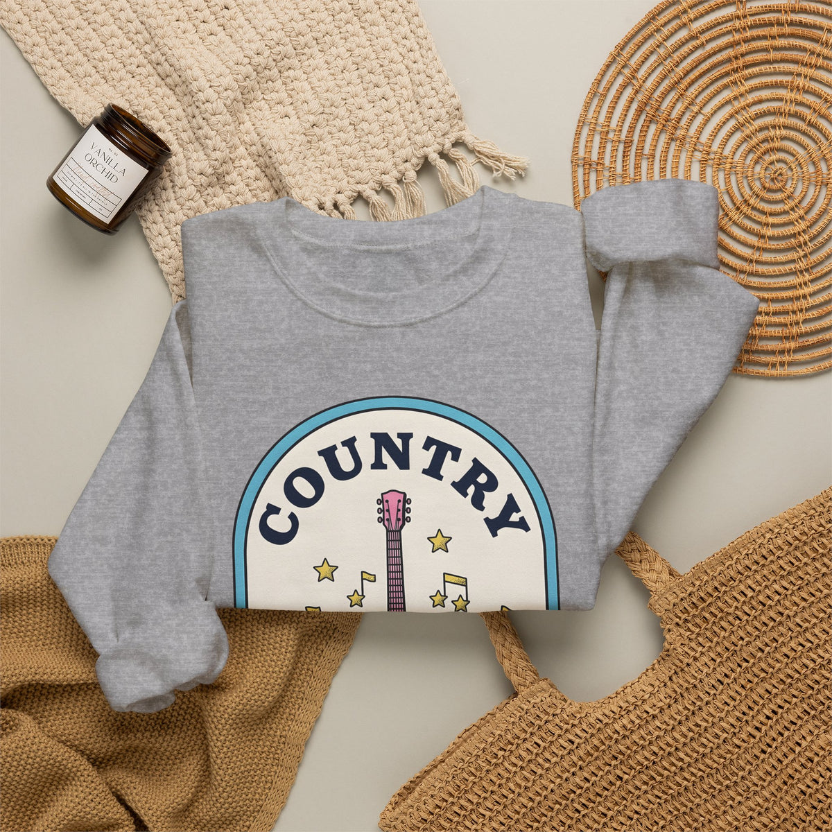 Pastel Guitar Sweatshirt Cowgirl Sound Gift Women Antique Sweatshirt Guitar Sweatshirt Rodeo Fan Vintage Sweatshirt Audio Graphic Nostalgic Twinkle Sweatshirt