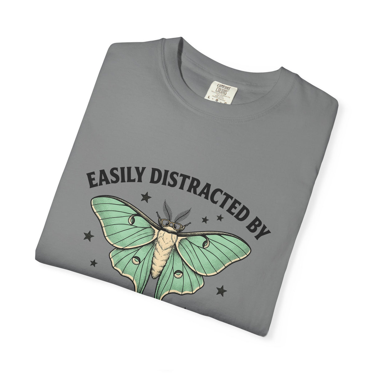 Luna Moth T-Shirt Funny Arthropod Gift Women Hand Painted T-Shirt Moth T-Shirt Humor Fan Hand Drawn T-Shirt Insect Graphic Cartoon Stars T-Shirt