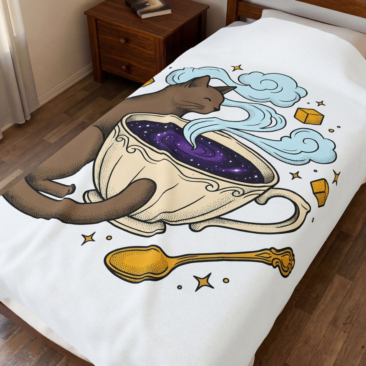 Kitty Coffee Cup Blanket Cat Cappuccino Gift Women Sketch Blanket Coffee Blanket Blanket Cat Fan Coffee Drawing Blanket Line Art Sugar Cubes Blanket