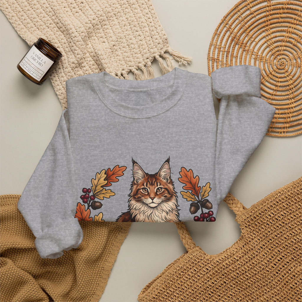 Maine Coon Pet Sweatshirt Cat Pumpkin Gift Women Greenery Sweatshirt Cat Sweatshirt Cat Fan Foliage Sweatshirt Gourd Graphic Old-Fashioned Orange Leaves Sweatshirt