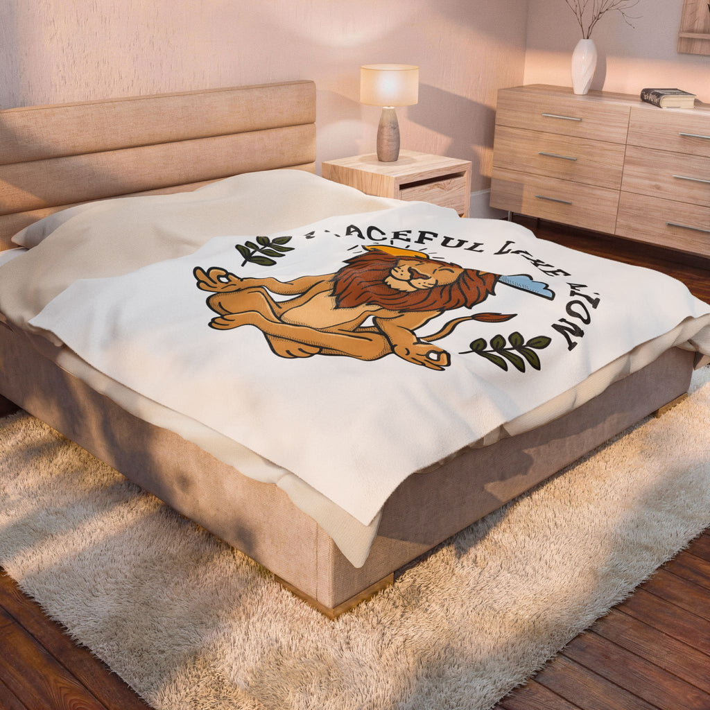 Meditating Lion Blanket Yoga Mindfulness Gift Women Cartoon Blanket Lioness Blanket Yoga Enthusiast Comic Blanket Meditation Graphic Minimalist Sun
