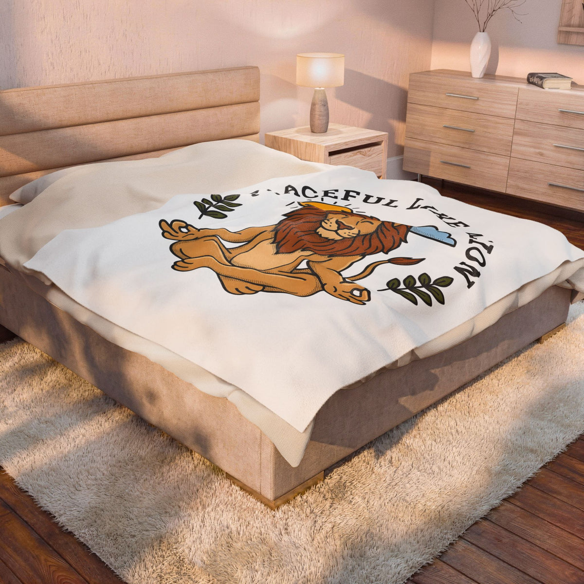 Meditating Lion Blanket Yoga Mindfulness Gift Women Cartoon Blanket Lioness Blanket Yoga Enthusiast Comic Blanket Meditation Graphic Minimalist Sun