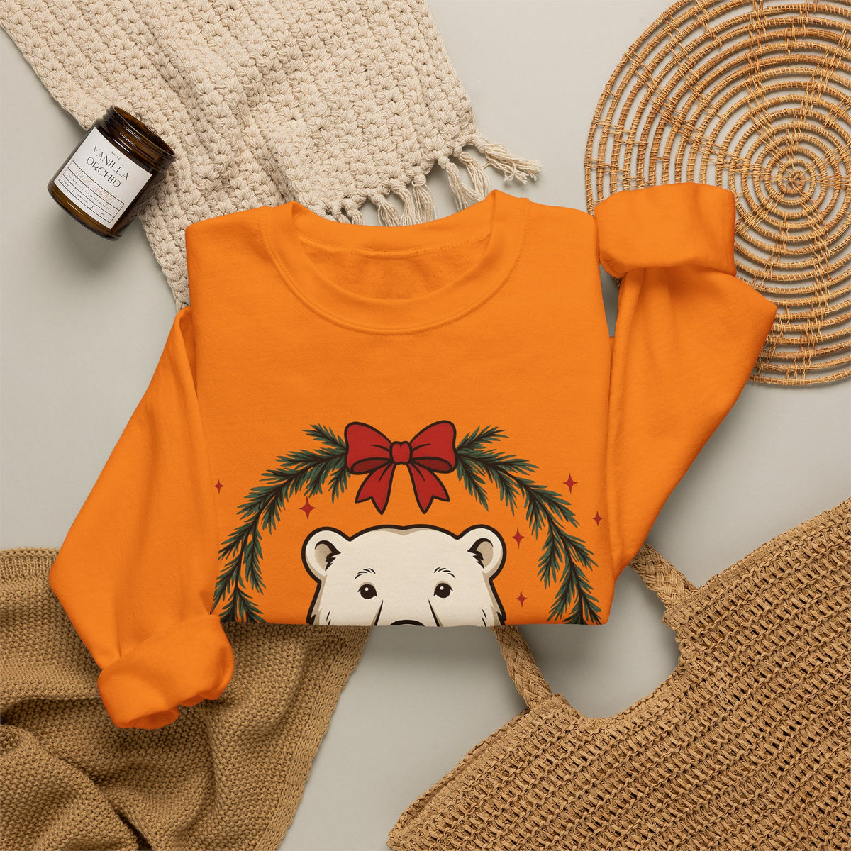 Arctic Bear Sweatshirt Christmas Wildlife Gift Women Comic Sweatshirt Polar Bear Sweatshirt Xmas Fan Cartoon Sweatshirt Animal Graphic Sketch Garland Sweatshirt