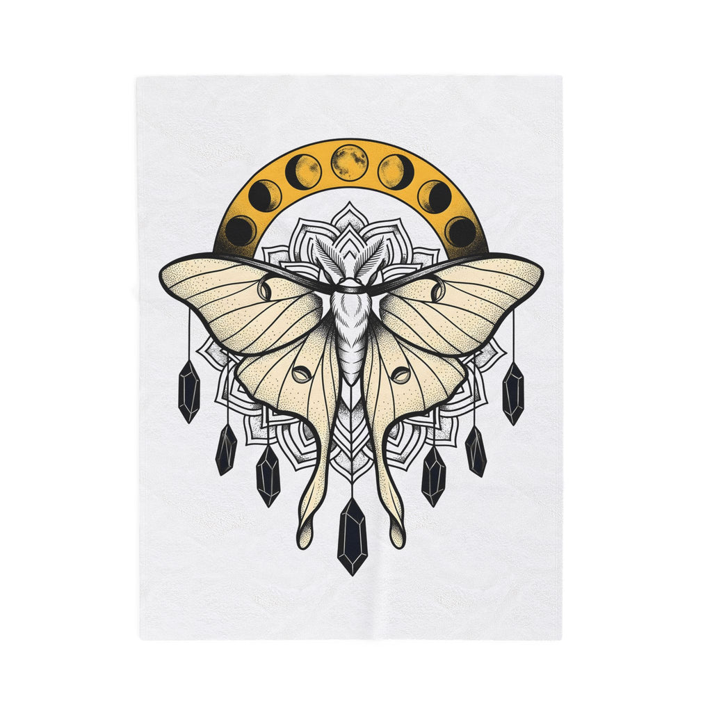 Luna Moth Blanket Boho Chic Mystical Gift Women Mandala Blanket Moon Moth Blanket Hippie Fan Sacred Blanket Spiritual Graphic Line Art Moon Phases