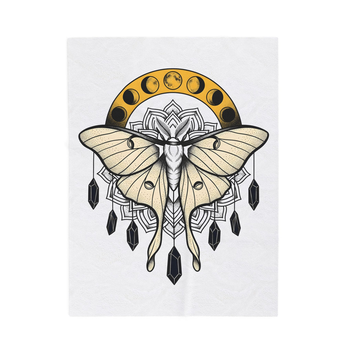 Luna Moth Blanket Boho Chic Mystical Gift Women Mandala Blanket Moon Moth Blanket Hippie Fan Sacred Blanket Spiritual Graphic Line Art Moon Phases