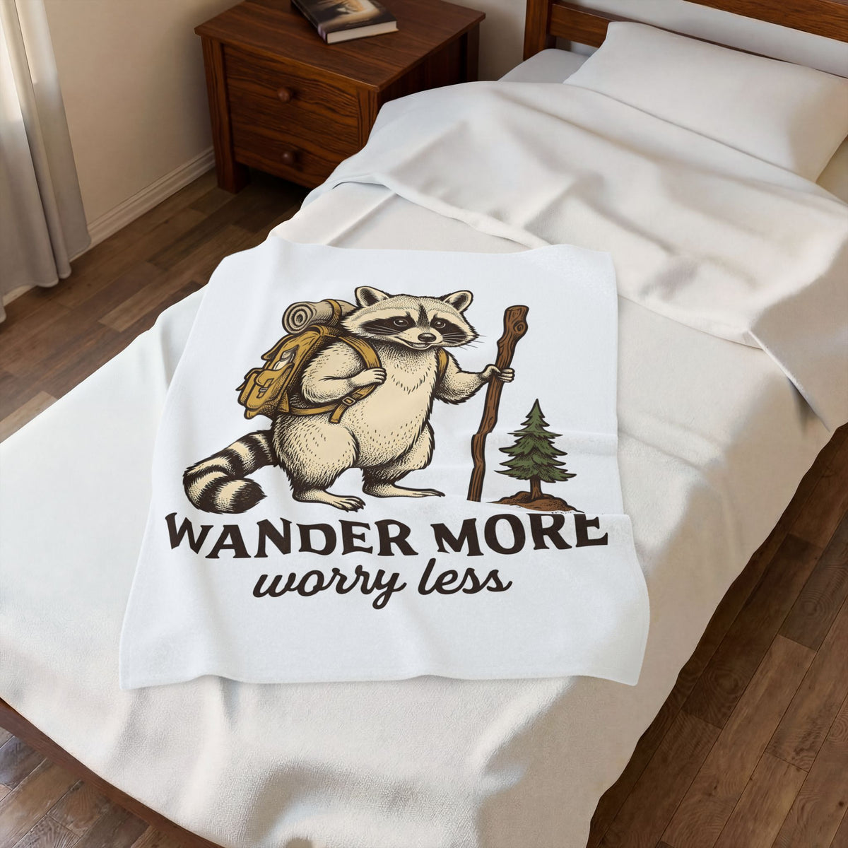 Raccoon Trail Blanket Hiking Exploration Gift Women Classic Blanket Trash Panda Blanket Trekker Enthusiast Vintage Blanket Adventure Graphic Pen