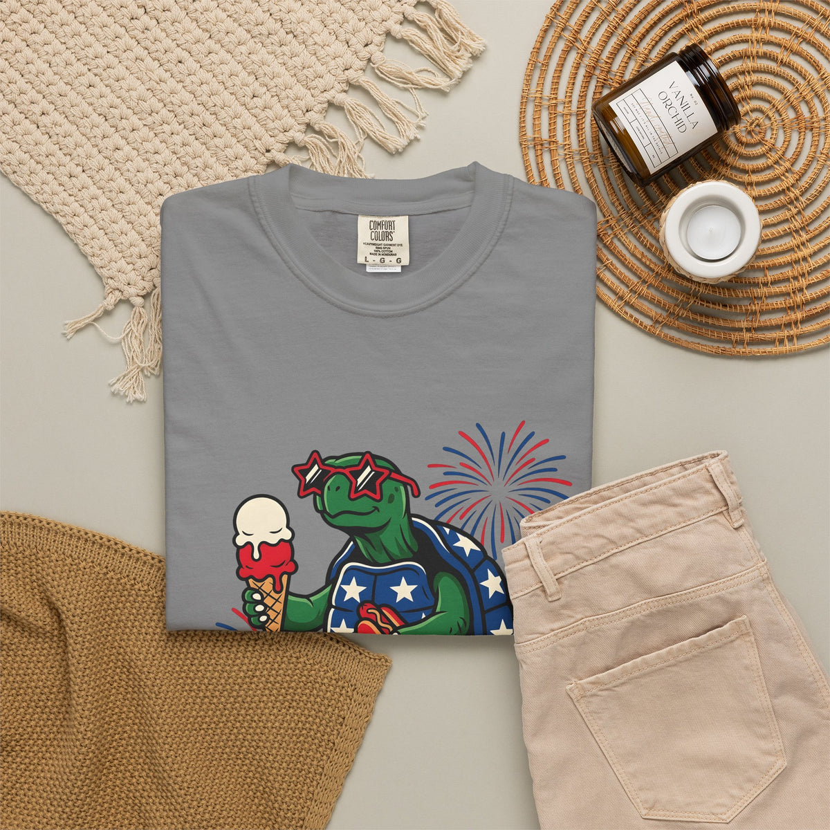 Usa Turtle T-Shirt 4th Of July Vacation Gift Women Fun T-Shirt Terrapin T-Shirt Independence Day Fan Retro T-Shirt Holiday Graphic Old School
