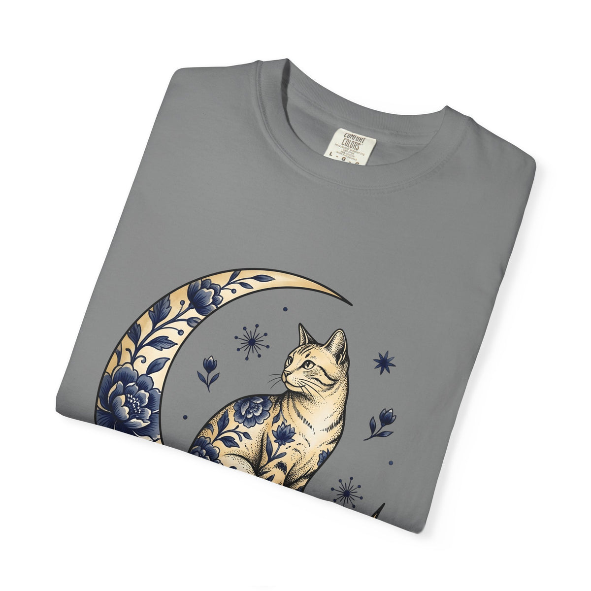 Flower Kitty T-Shirt Cat Astrology Gift Women Hippie T-Shirt Kitty Cat T-Shirt Cat Fan Zodiac Graphic T-Shirt Retro Half Moon T-Shirt