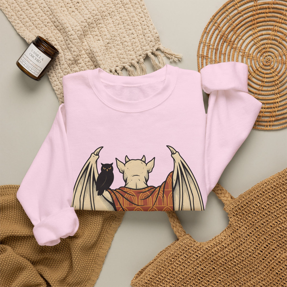 Bat Sculpture Sweatshirt Halloween Ghost Gift Women Mysterious Sweatshirt Statue Sweatshirt Horror Fan Dark Art Sweatshirt Specter Graphic Classic Night Bird