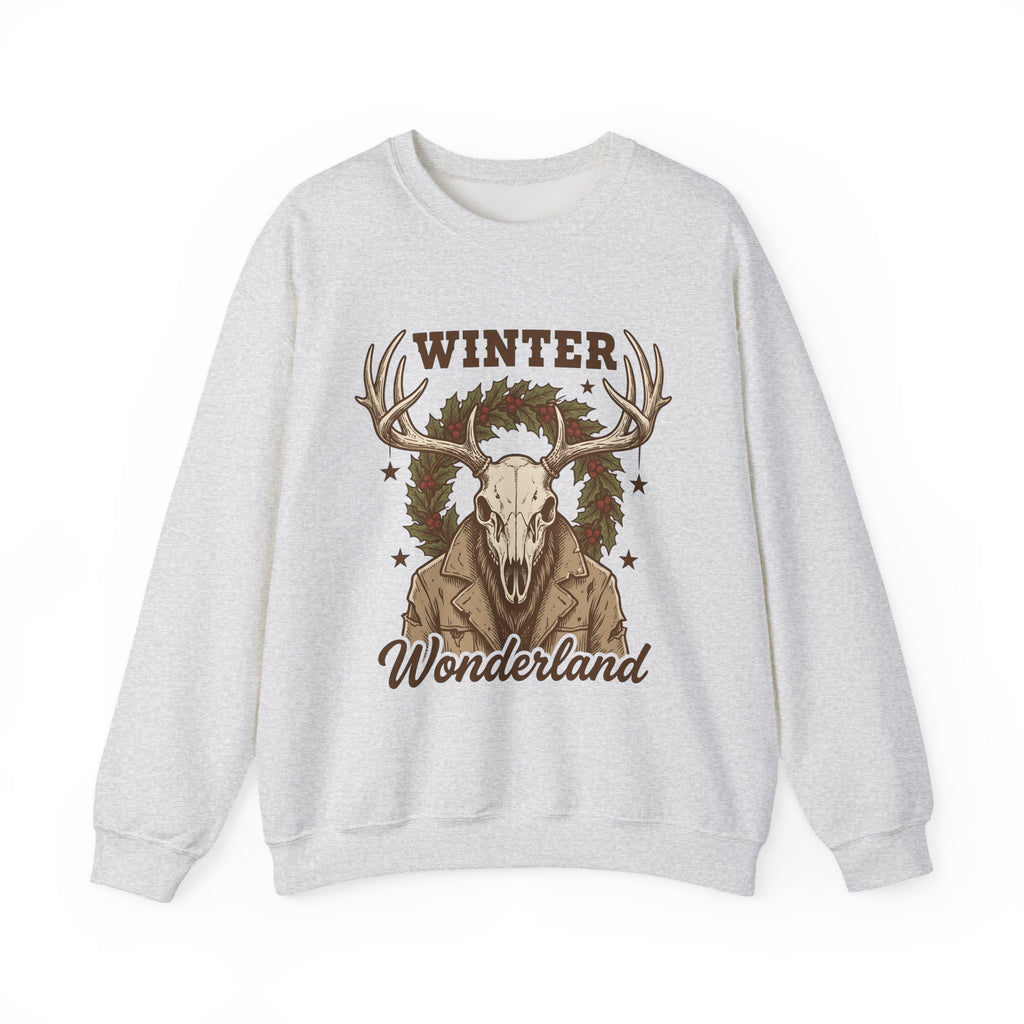 Antler Skull Sweatshirt Christmas Frost Gift Women Throwback Sweatshirt Deer Skull Sweatshirt Xmas Fan Holiday Sweatshirt Frosty Graphic Cartoon Pine Wreath