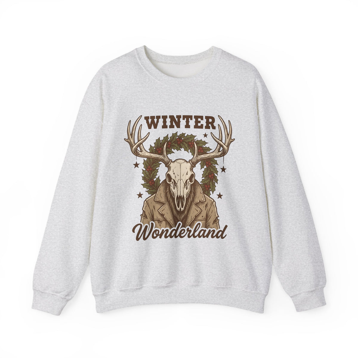 Antler Skull Sweatshirt Christmas Frost Gift Women Throwback Sweatshirt Deer Skull Sweatshirt Xmas Fan Holiday Sweatshirt Frosty Graphic Cartoon Pine Wreath