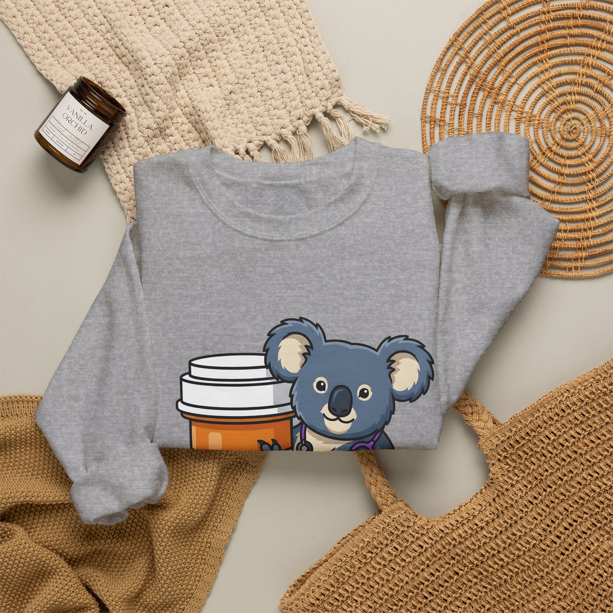 Koala Stethoscope Sweatshirt Nurses Animal Gift Women Cute Cartoon Sweatshirt Stethoscopes Sweatshirt Nurse Enthusiast Cartoonish Sweatshirt Wildlife Graphic