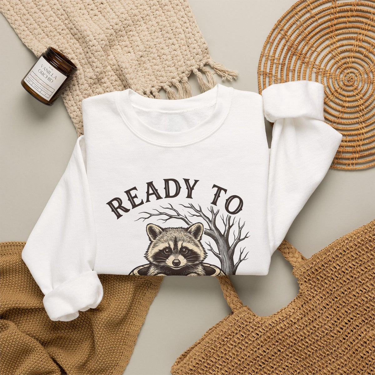 Raccoon Pumpkin Sweatshirt Halloween Animal Gift Women Vintage Sweatshirt Gourd Sweatshirt Halloween Fan Retro Sweatshirt Wildlife Graphic Hand Drawn Spooky