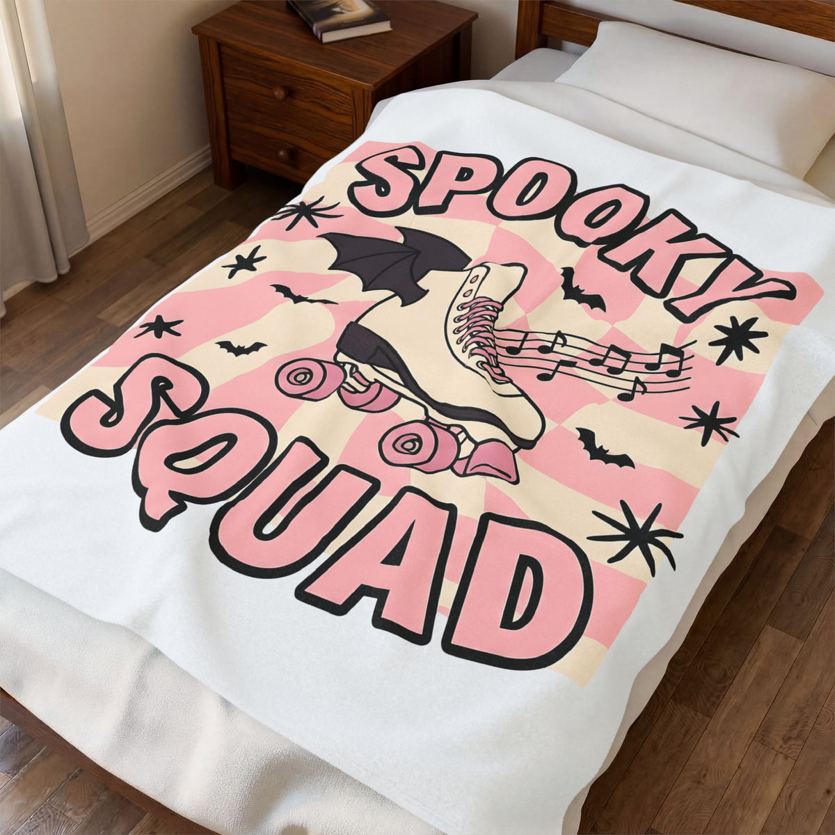 Roller Skate Bat Blanket Halloween Sports Gift Women Line Art Blanket Roller Derby Blanket Horror Fan Skate Graphic Athlete