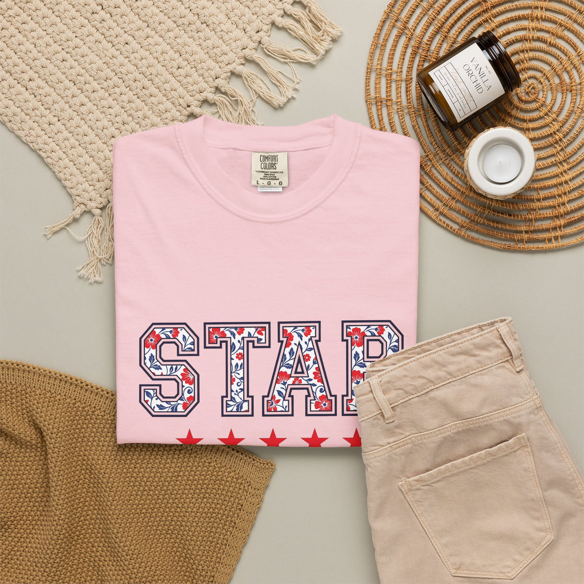 Floral Varsity Letters T-Shirt 4th Of July Summer Gift Women Patriotic T-Shirt Letterman T-Shirt Independence Fan American T-Shirt Seasonal Graphic