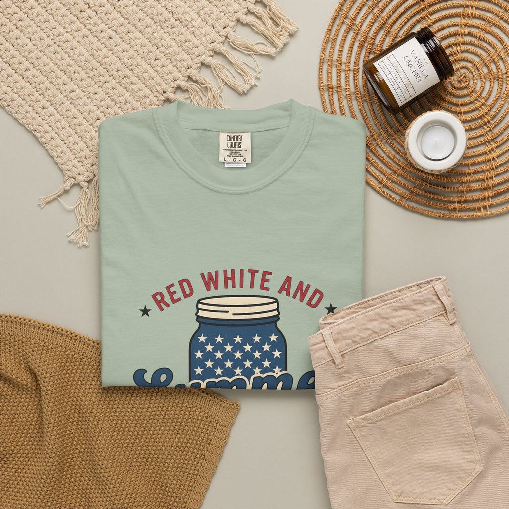 American Mason Jar T-Shirt 4th Of July Summer Decor Gift Women Farmhouse T-Shirt Mason Jar T-Shirt Patriotic Fan Rustic T-Shirt Summer Design