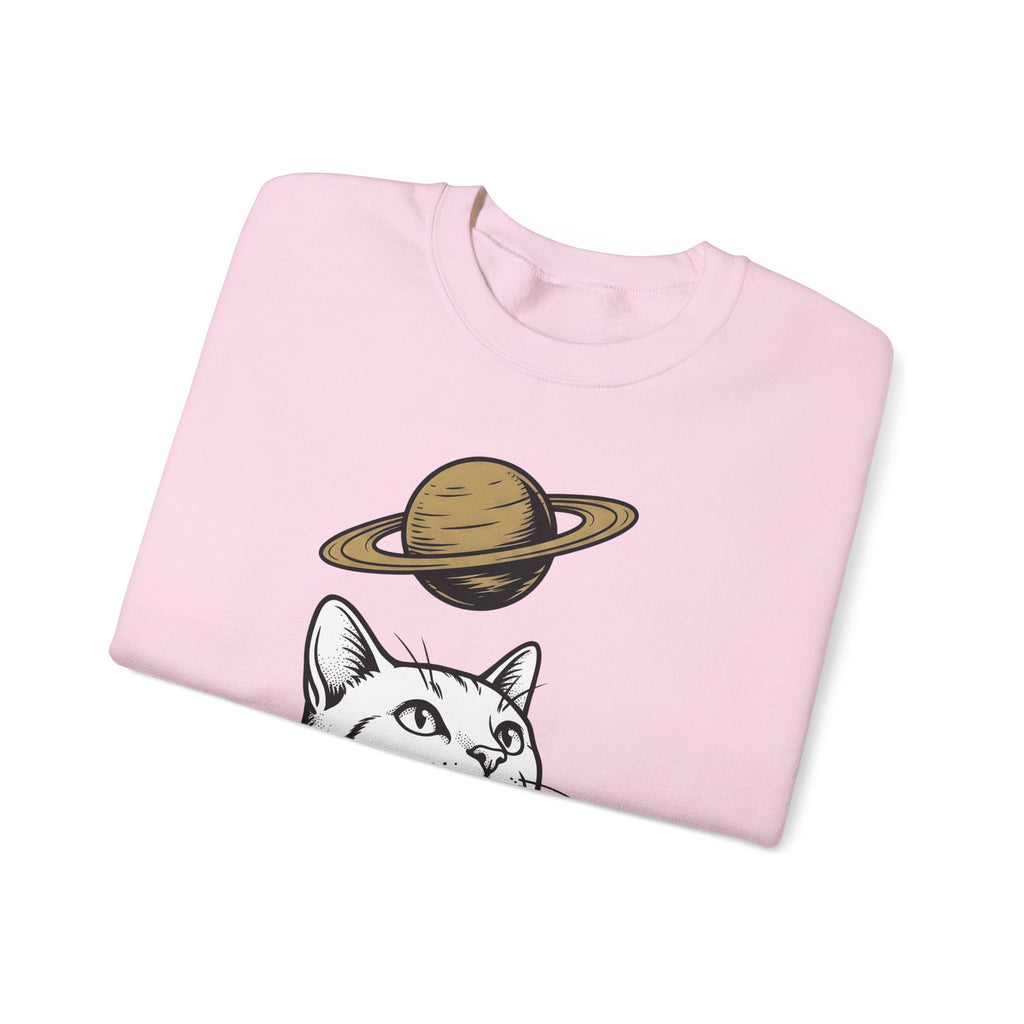 Cat Graphic Sweatshirt Cat Space Gift Women Line Art Sweatshirt Kitten Sweatshirt Feline Fan Simple Sweatshirt Galaxy Graphic Minimalist Planet Sweatshirt