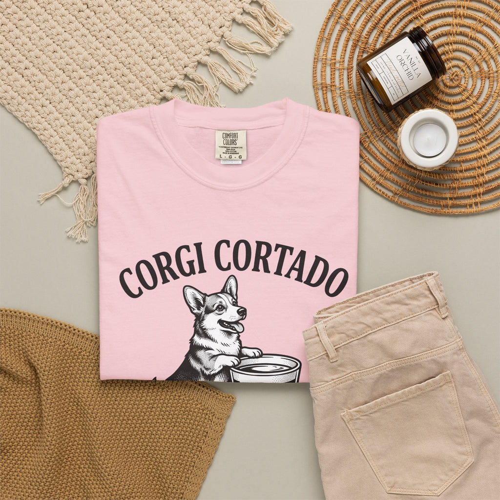 Corgi T-Shirt Dog Cafe Gift Women Rustic T-Shirt Pembroke T-Shirt Dog Fan Country T-Shirt Coffee Graphic Doodle Latte Cup T-Shirt