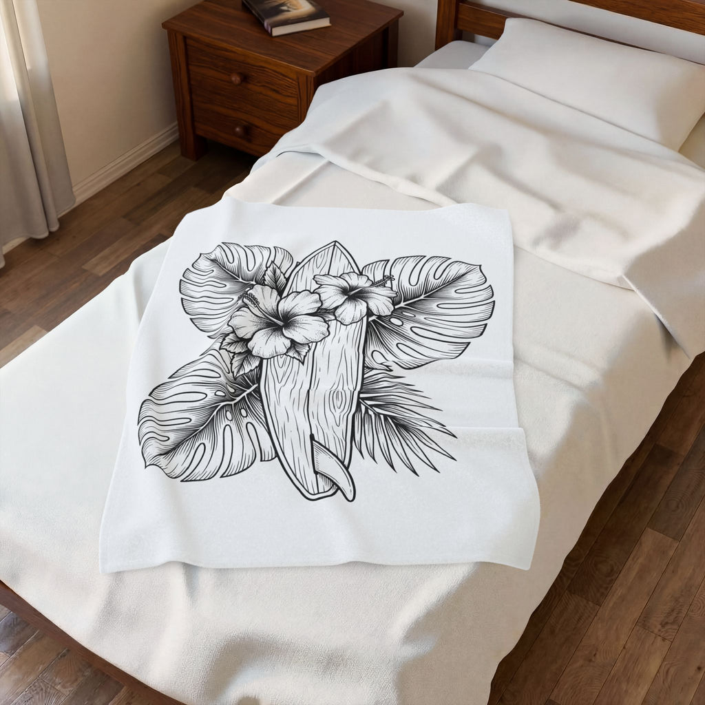 Surfboard Petals Blanket Surfing Shore Gift Women Drawing Blanket Surfboards Blanket Surfer Fan Illustration Graphic Nature Flower Blanket