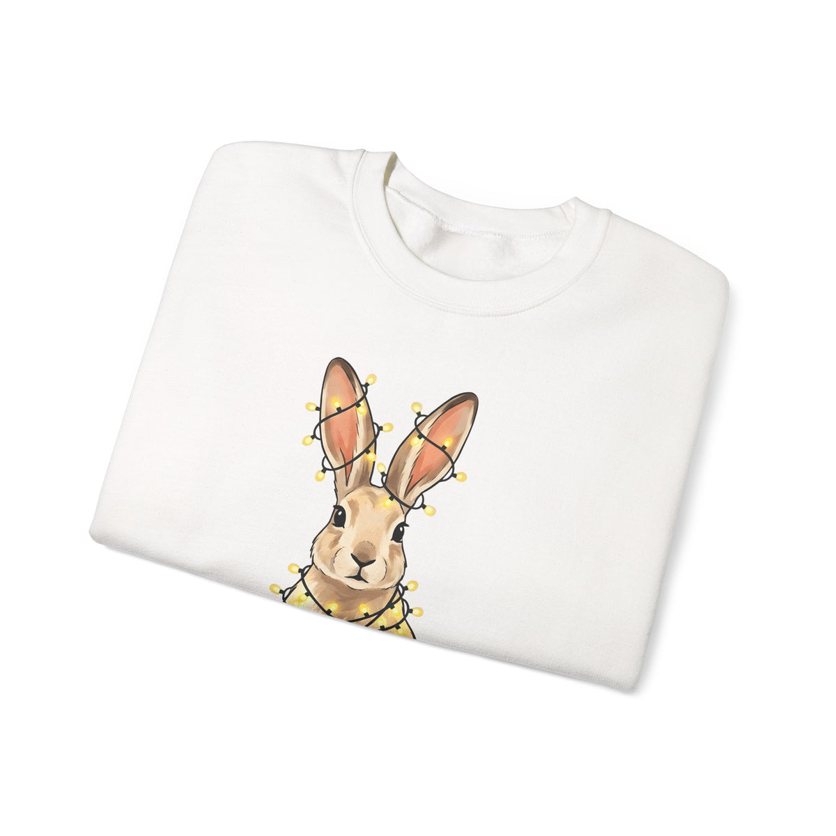 Bunny Sweatshirt Animals Holiday Gift Women Cute Sweatshirt Rabbit Sweatshirt Pet Fan Cute Sweatshirt Christmas Graphic Hand Drawn String Lights Sweatshirt