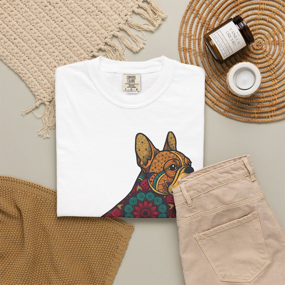 French Bulldog T-Shirt Dog Wildlife Gift Women Tribal T-Shirt Bouledogue T-Shirt Dog Fan Animal Graphic T-Shirt Rainbow Mandala T-Shirt