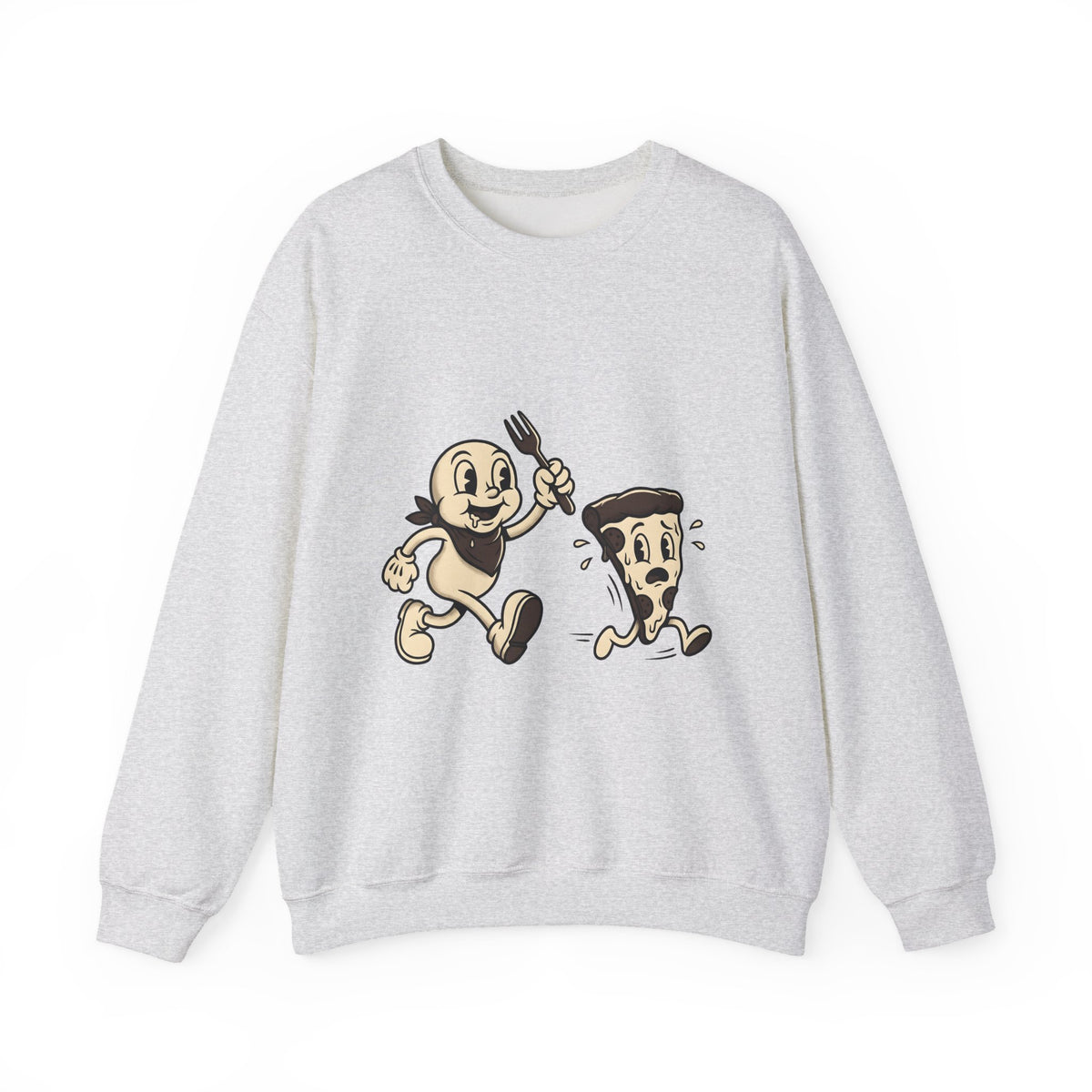Cartoon Pizza Chase Sweatshirt Funny Meal Gift Women Hand Drawn Sweatshirt Pizza Sweatshirt Humor Fan Doodle Graphic Sweatshirt Line Art Pizza Piece Sweatshirt
