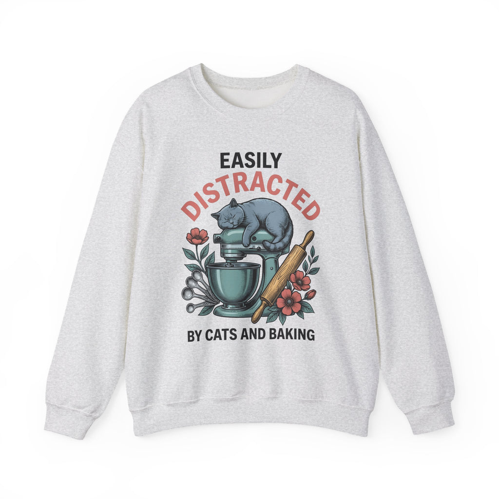 Cat Blender Sweatshirt Cat Dessert Gift Women Retro Sweatshirt Blender Sweatshirt Cat Fan Vintage Sweatshirt Pastry Graphic Sketch Blossoms Sweatshirt
