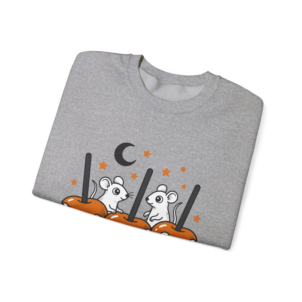 Caramel Apples Mice Sweatshirt Halloween Autumn Gift Women Comic Sweatshirt Candy Apples Sweatshirt Horror Fan Cartoon Sweatshirt Fall Graphic Retro Crescent