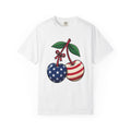 American Cherries 4Th Of July Beach Gift Comic Cherry Independence Day Fan Cartoon Coastal T-Shirt