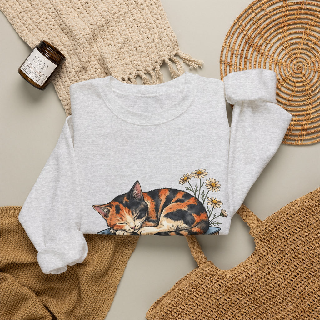 Calico Cat Sweatshirt Cat Floral Gift Women Hand Drawn Sweatshirt Kitten Sweatshirt Cat Fan Illustrated Graphic Vintage Books Sweatshirt
