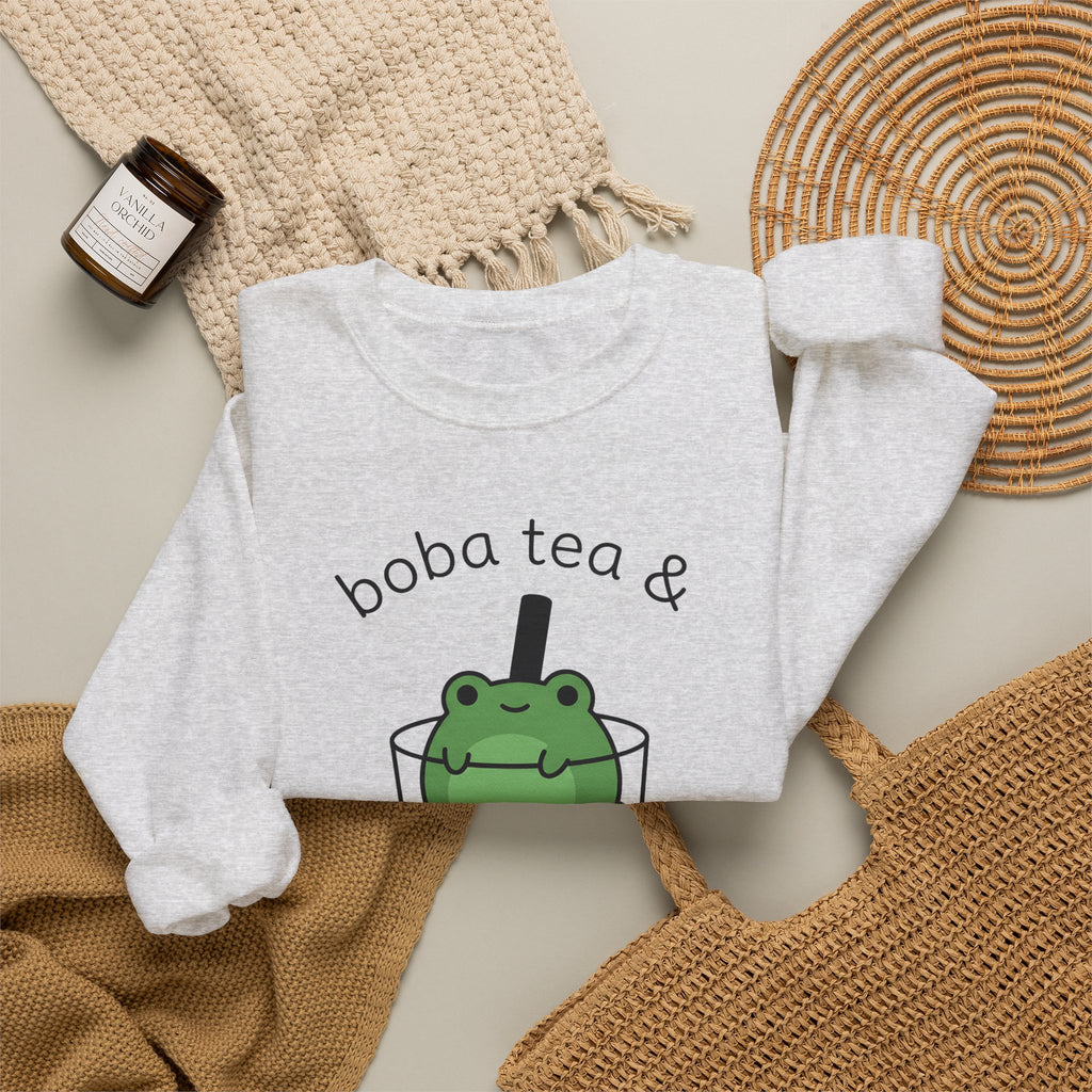 Frog Boba Drink Sweatshirt Drinks Creatures Gift Women Sweet Sweatshirt Boba Sweatshirt Beverage Fan Toad Graphic Sleek Bubble Tea Sweatshirt