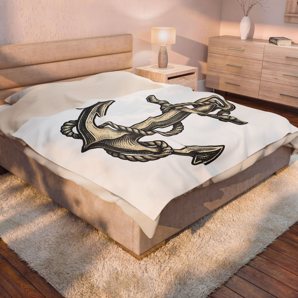Anchor Line Nautical Beach Gift Old School Rope Sailor Fan Mooring Outline Seaside Blanket