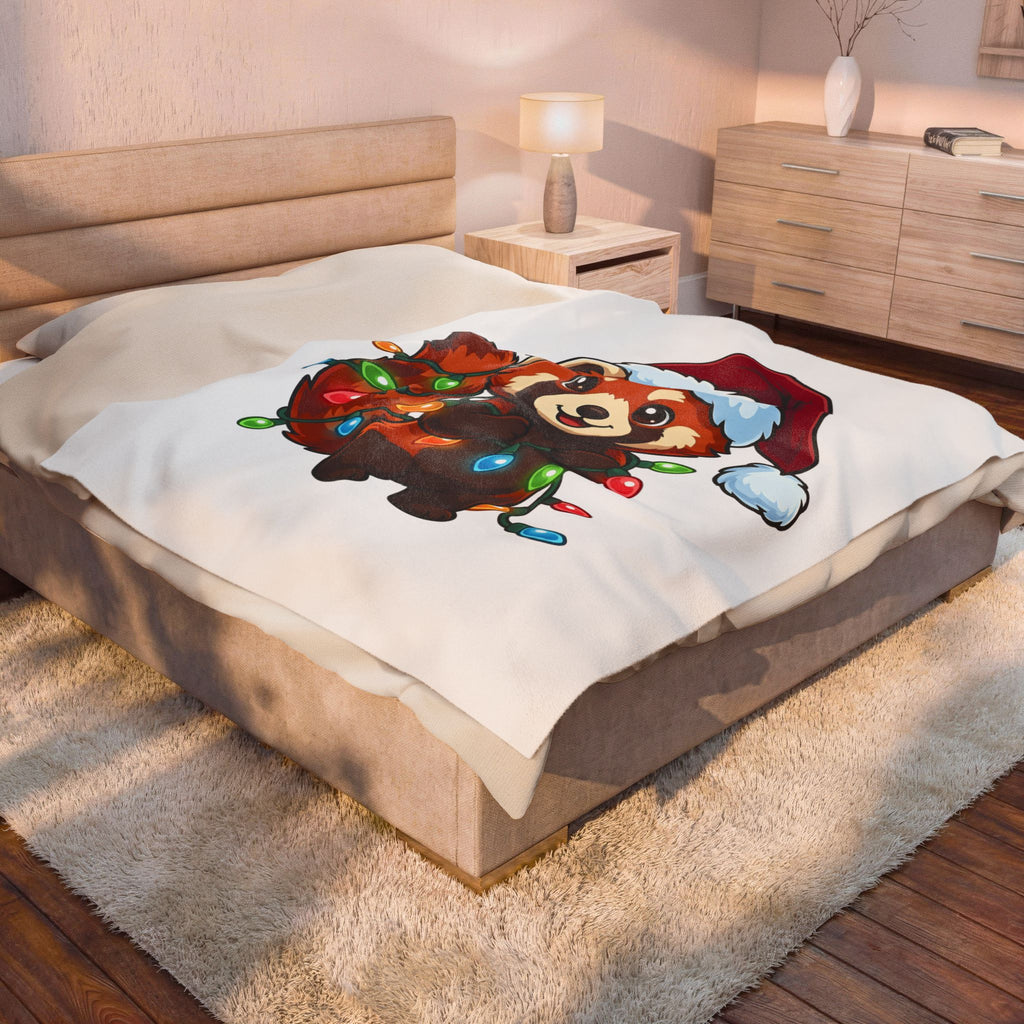 Red Panda Animals Festive Gift Chibi Panda Wildlife Fan Cartoon Holiday Animated Xmas Lights Blanket