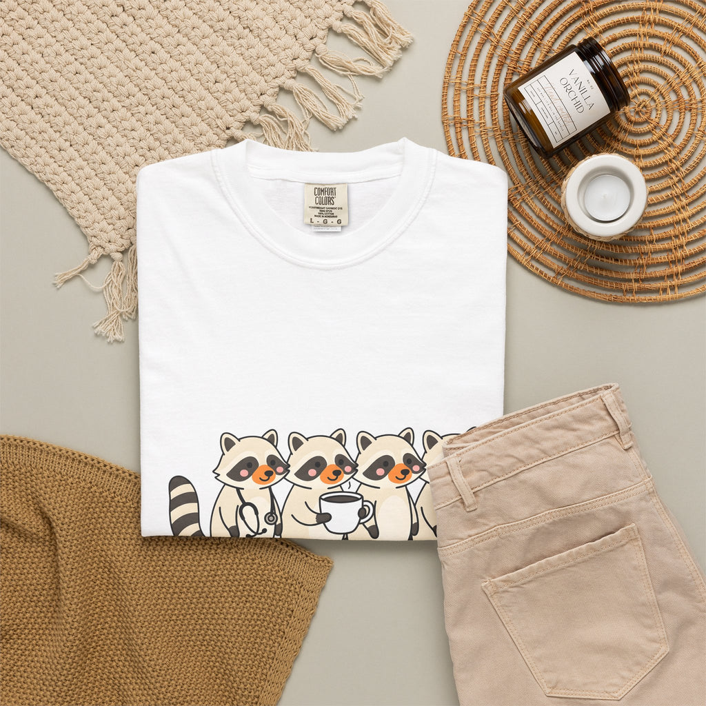 Raccoon Family T-Shirt Nurses Creatures Gift Women Lovable T-Shirt Trash Panda T-Shirt Nurse Enthusiast Cute T-Shirt Wildlife Graphic Animated