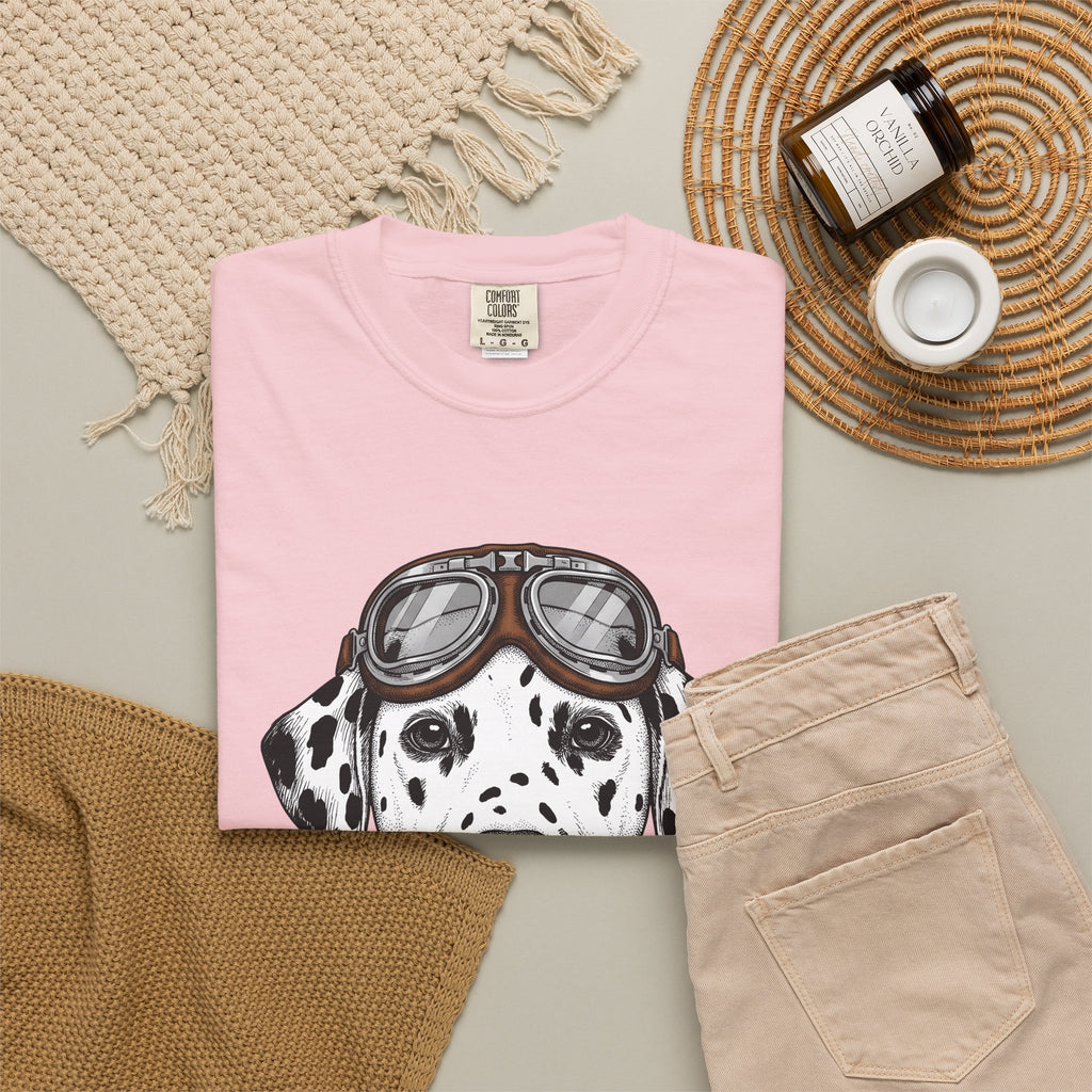 Dalmatian Puppy T-Shirt Dog Pets Gift Women Line Art T-Shirt Puppy T-Shirt Dog Fan Dalmatian T-Shirt Animal Graphic Retro Pilot Goggles T-Shirt